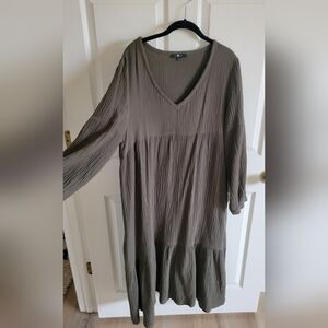 7 For All Mankind Olive Gauze Tiered Midi Dress